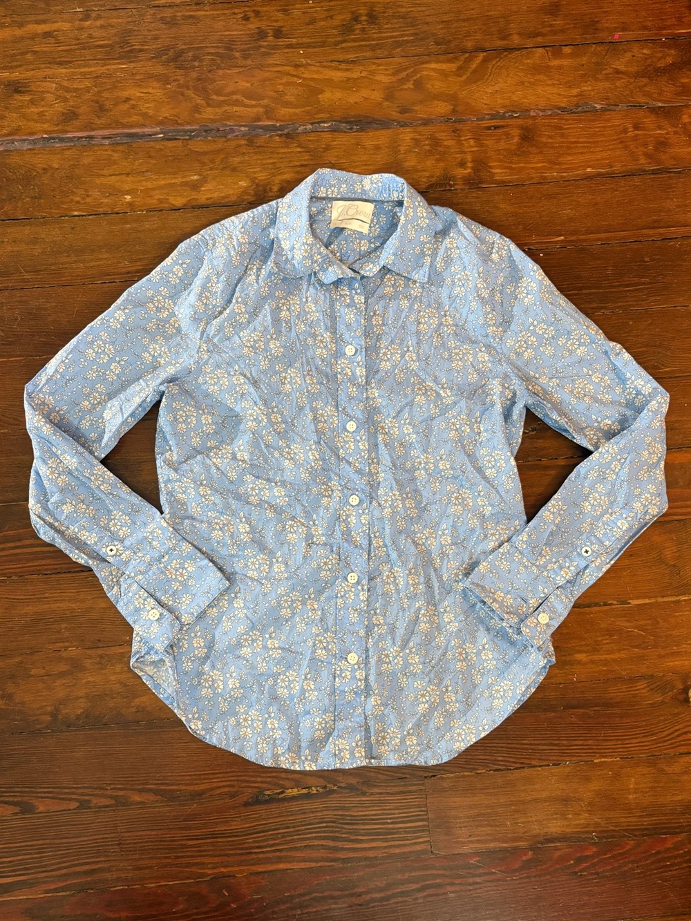 J. Crew pale blue white button down floral shirt size 2